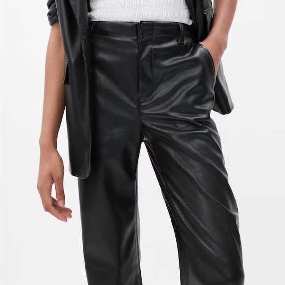 Black mid rise vegan leather loose pants GAP size 2 - Picture 3 of 5